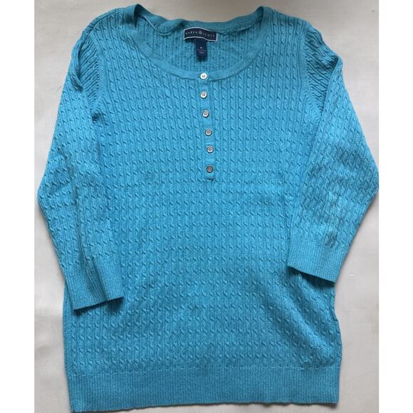 Karen Scott Sweaters - Karen Scott Women's 3/4 Sleeve Turquoise Sweater Top - Medium